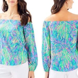 Lilly Pulitzer Adira Silk Top, Pink Sunset Coco Breeze, Size Medium